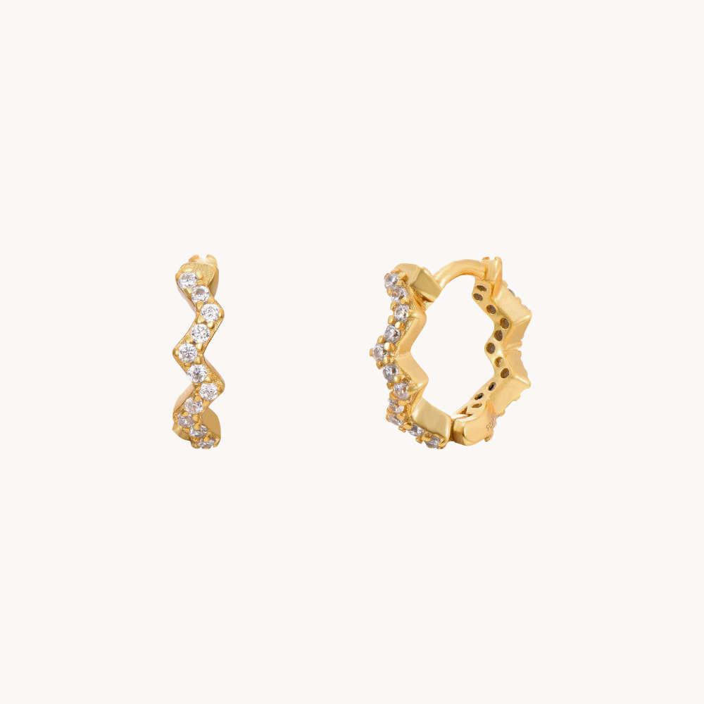 Women’s Zigzag Hoop Earrings with Continuous Stone Design and Small Form